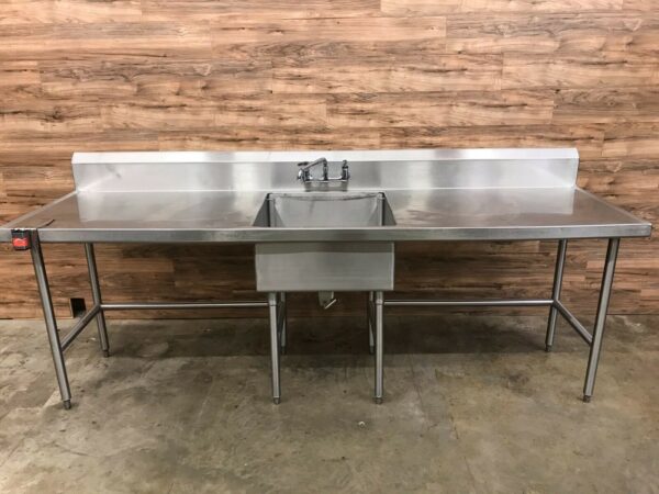 Single Tub Sink Long Work Table w Can Opener Insert