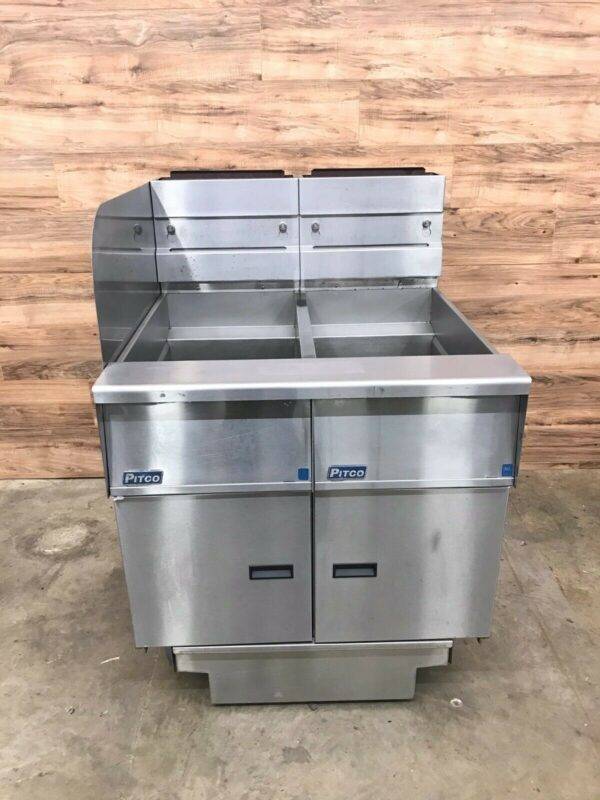 Pitco Double Gas Fryer Station with Filtration and Left Sidesplash