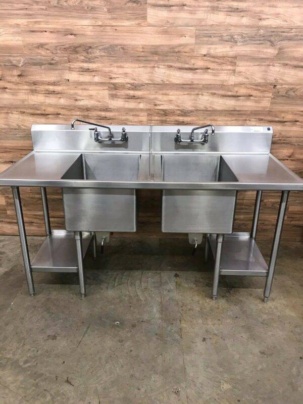 Shepherd Food Equipment Stainless 2-Compartment Sink w/ 2 Faucets, 14 Gauge